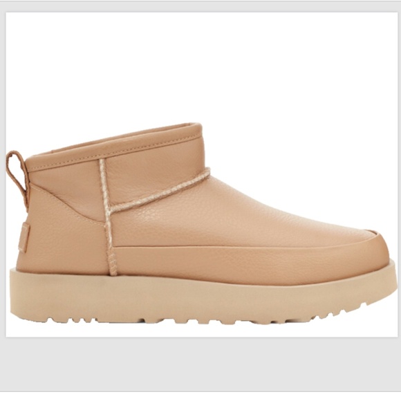 UGG Classic Sugar Ultra Mini Boot 11 Sand Vegan Leather Ankle Bootie Shearling - Picture 9 of 9